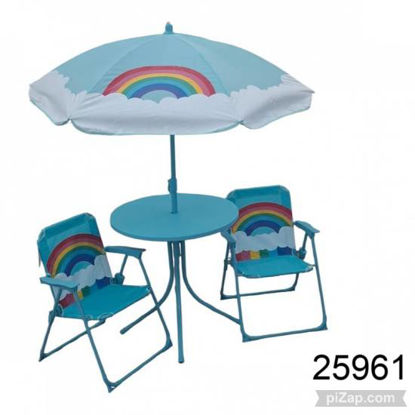 Imagen de SET DE SILLA REPOSERA X2 + MESA Y SOMBRILLA ARCO IRIS CELESTE 3.26